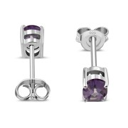 5x7mm Oval Prong-Set Amethyst Sterling Silver Stud Earrings - e446